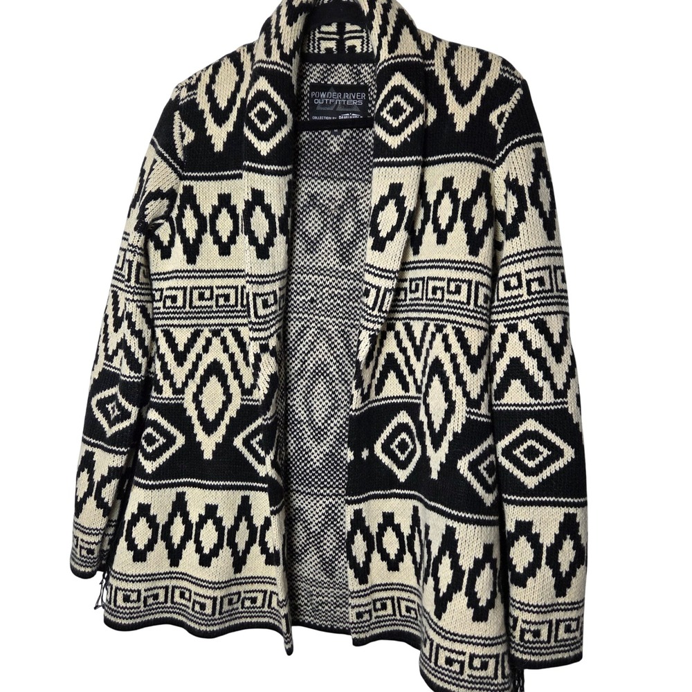 Aztec print open front cardigan with fringe Powder River Outfitters size M‎
